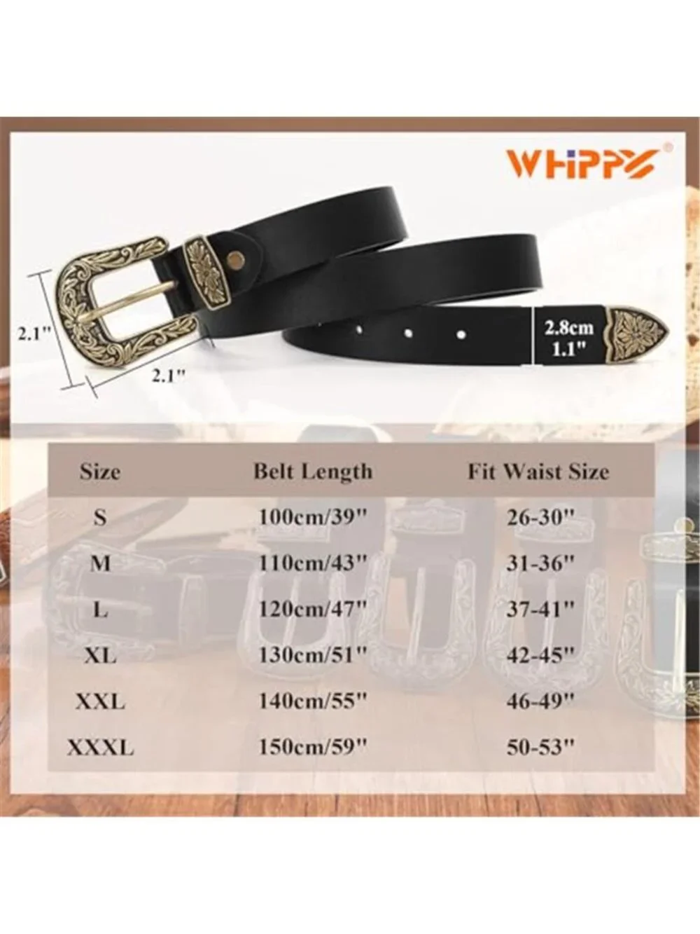 Womens Western Belt Floral Buckle PU Leather Cowgirl Waist Belt Adjustable